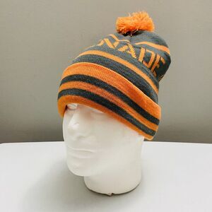 Grenade Letterhead Striped Winter Pom Knit Beanie Cap Hat Orange/Gray One Size